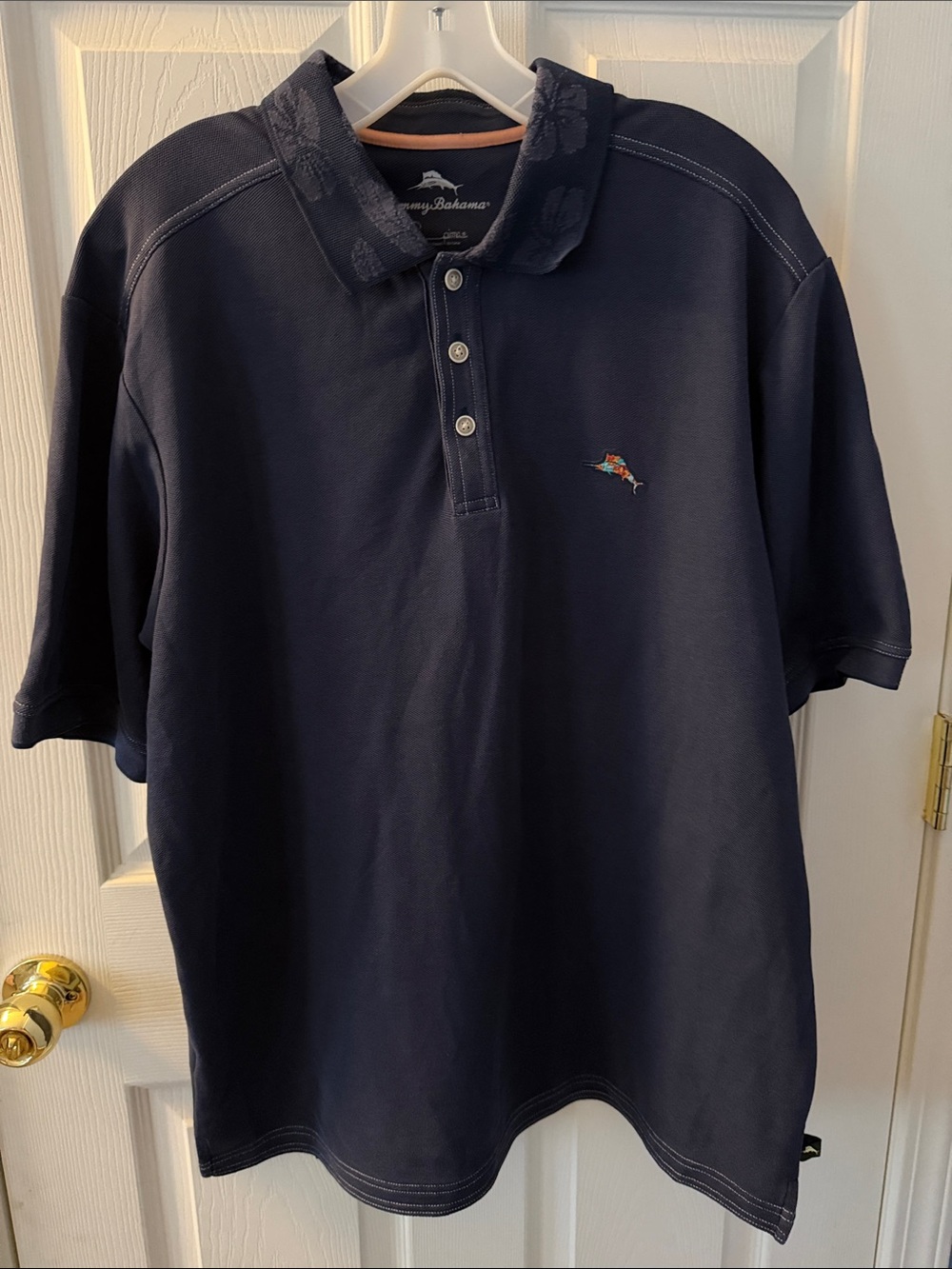 Tommy Bahama Dark Navy Polo with Multicolor Marlin Embroidery sz L